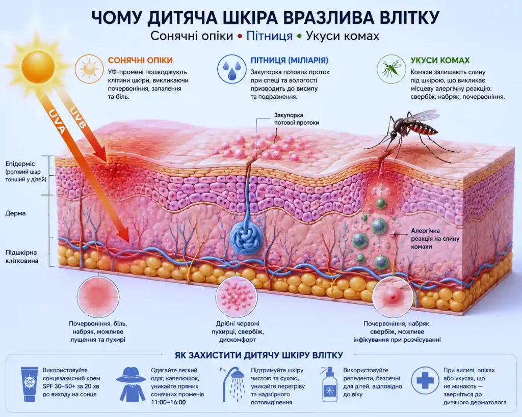 Ключові відмінності: як диференціювати пітницю, кропив'янку та укуси комах?